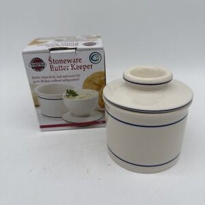 Norpro Stoneware Butter Keeper Blue & White With Original Box
